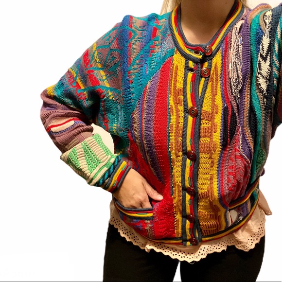 Cuggi vintage rainbow Roman Numerals 80’s cardigan - Picture 4 of 9